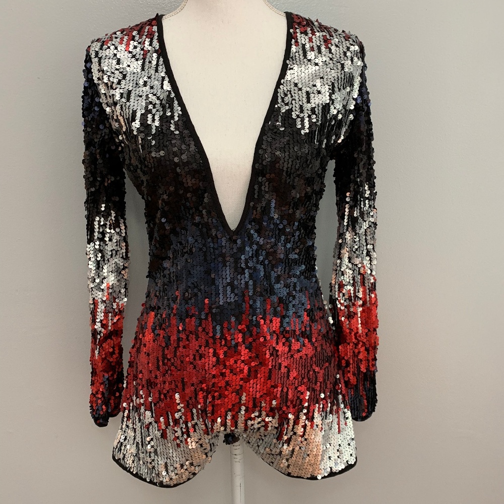 Sequin Plunging V-Neck Club Wear Romper Playsuit